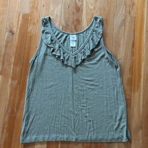 CAbi Green Ruffle Neck Tank Top